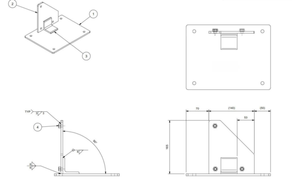 Rencool MD-series compressor mounting bracket dimensional drawing