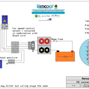 Rencool MD-series compressor wiring harness and relay schematic