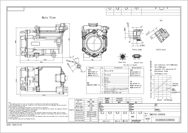 Rencool MD27A3 540 V electric compressor technical drawing