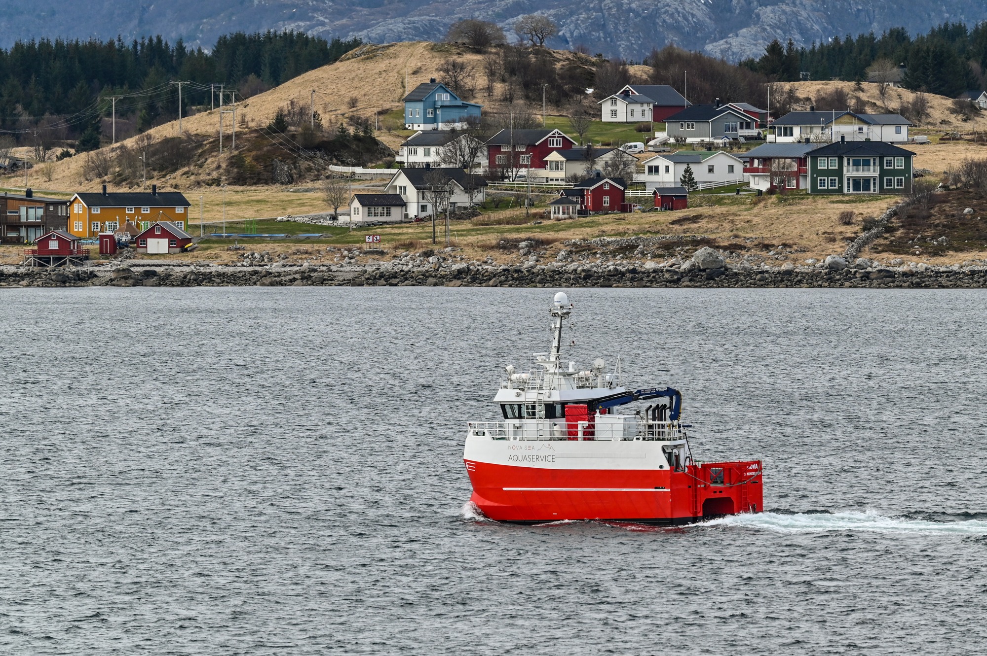 NOVA aquaculture workboat underway near the Norwegian coast.